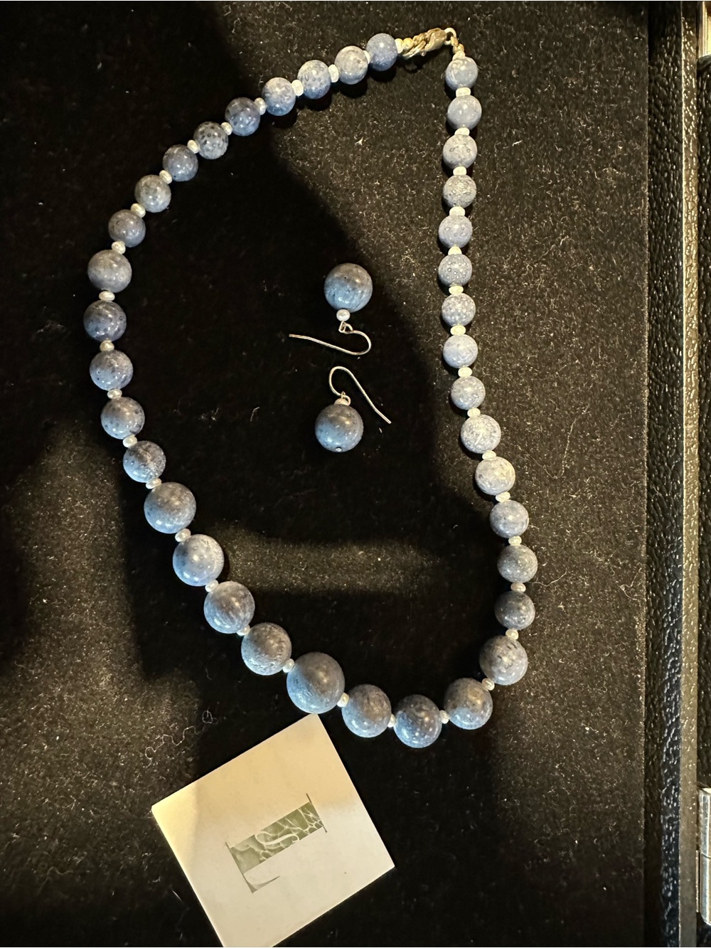 Blue Coral and Pearl Necklace with Matching Drop Earrings.  Lee Sands - Picture 2 of 3